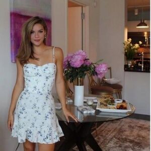 Reformation Mariana 100% Linen Dress in Madeline Floral Print White Blue Size 0